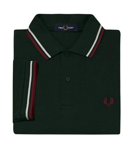 Polo Motif/style Col À Double Rayure Homme Vert Foncé Fred Perry
