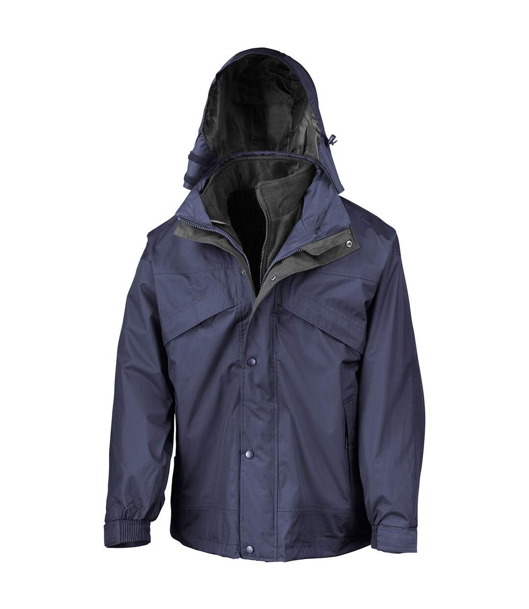 Mens fleece lined 3 in 1 waterproof jacket navy/black Result-1