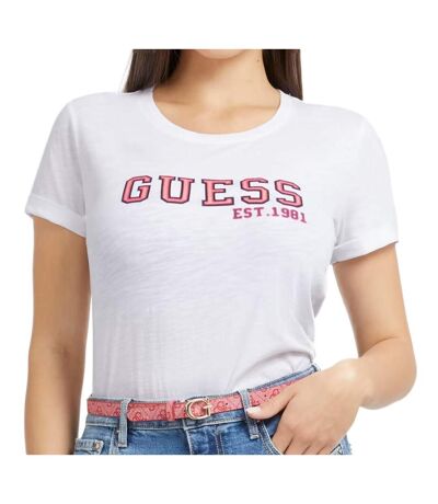 T-shirt Blanc Femme Guess College - S