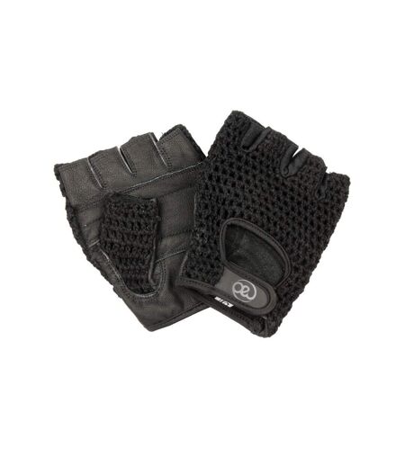 Mens leather mesh training gloves black Fitness Mad