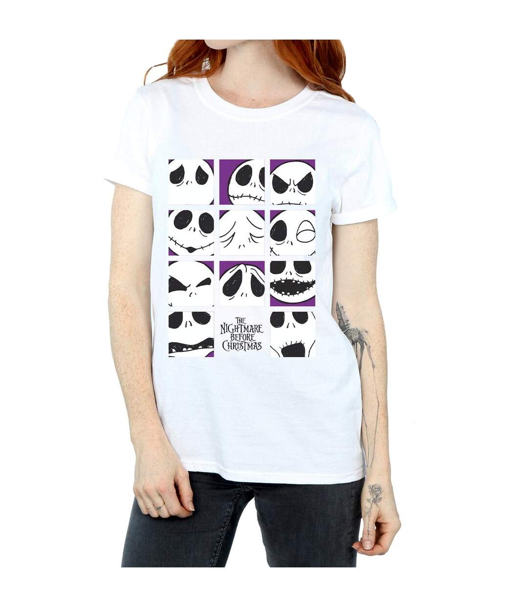 Disney Womens/Ladies Nightmare Before Christmas Many Faces Of Jack Squares Coton Boyfriend T-Shirt (Blanc) - UTBI41526-3