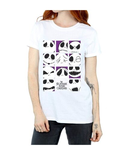 Disney Womens/Ladies Nightmare Before Christmas Many Faces Of Jack Squares Coton Boyfriend T-Shirt (Blanc) - UTBI41526