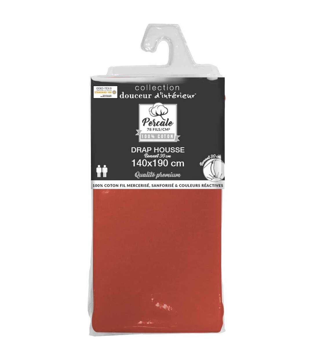 Drap Housse Percaline 140x190cm Terracotta-2