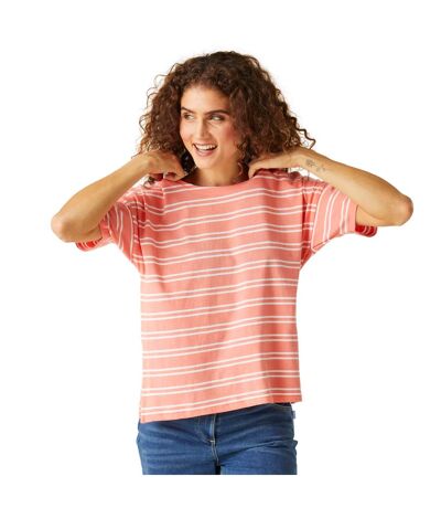 Womens/ladies Abaya Striped T-shirt Shell Pink White Regatta