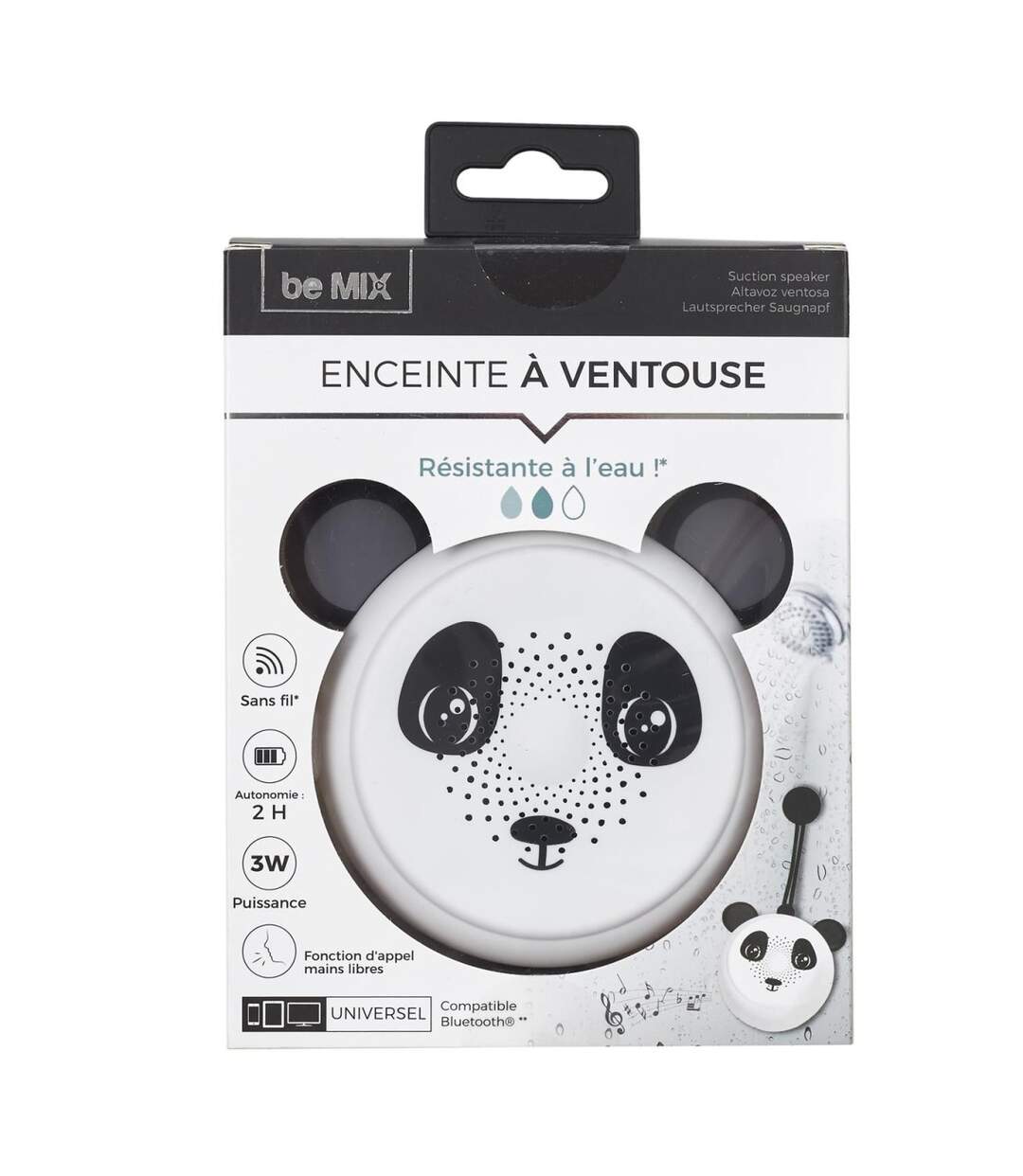 Enceinte Ventouse Waterproof Panda 22cm Blanc-4