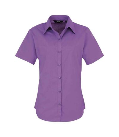 Womens/ladies poplin short-sleeved blouse rich violet Premier