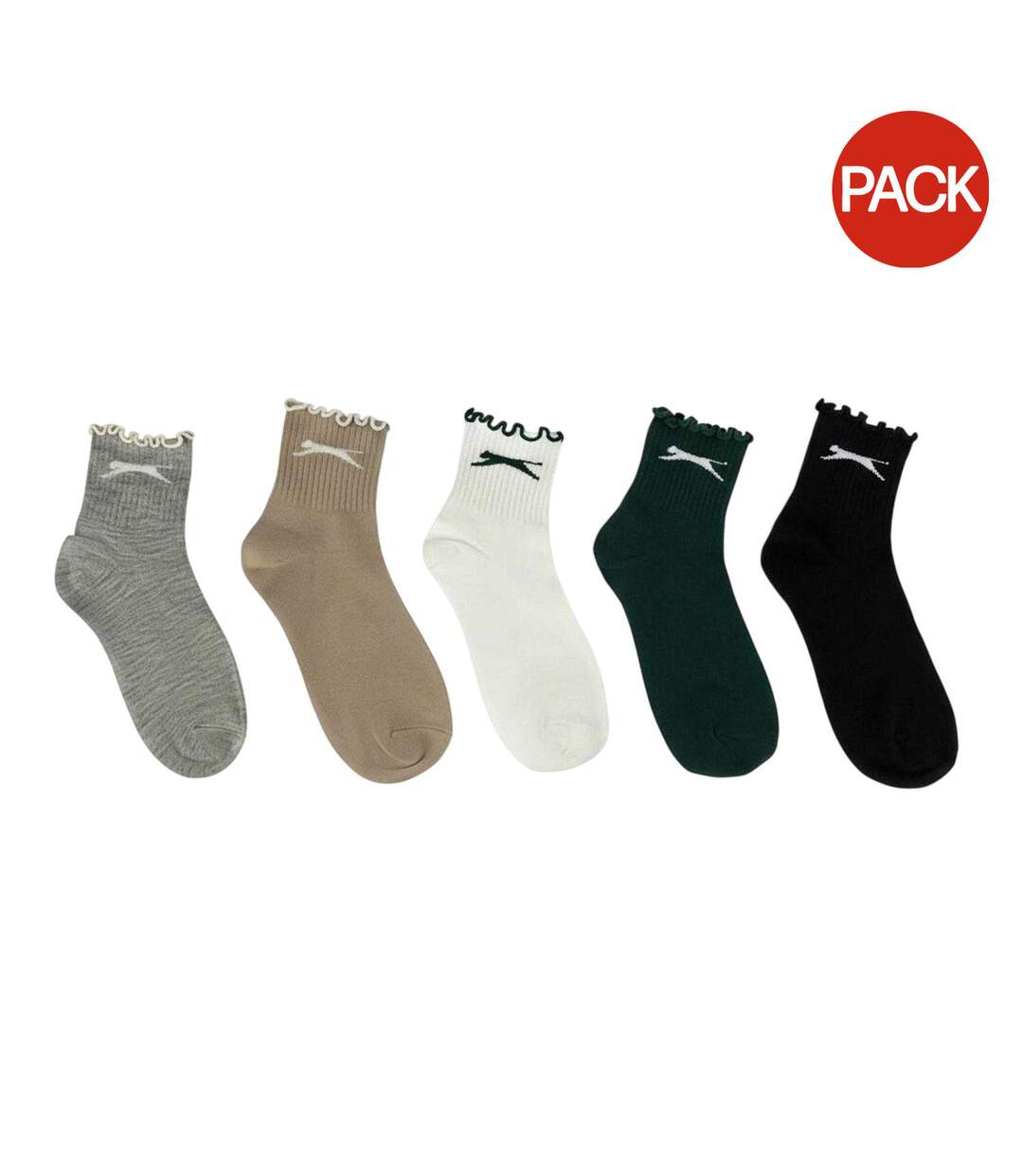 Pack Of 5  Womens/ladies Ruffled Polyester Ankle Socks  Multicoloured Slazenger-1