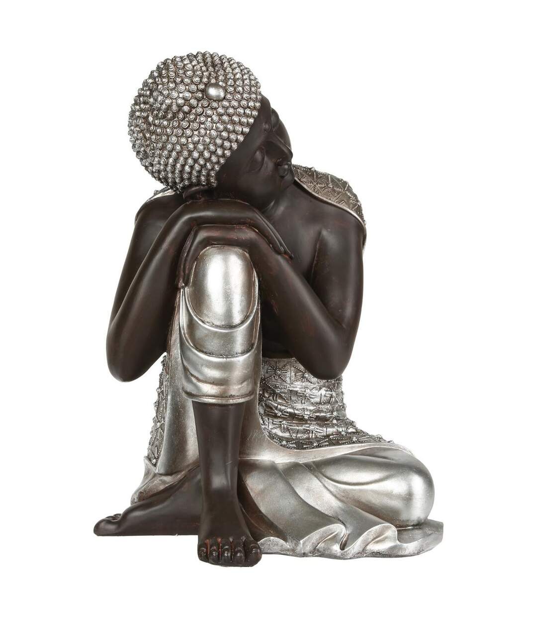 Statue Déco Bouddha 35cm Naturel & Argent-1