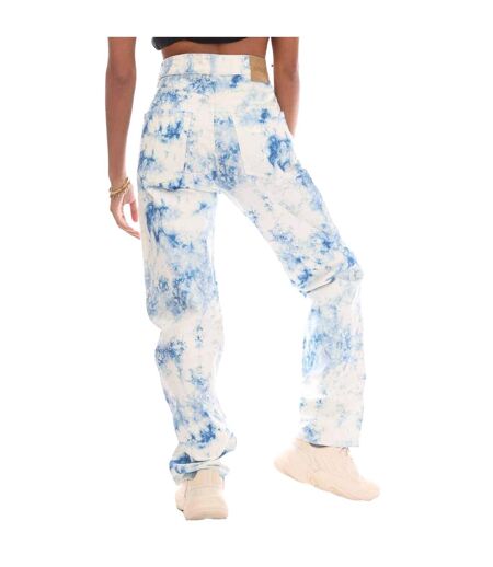 Womens/ladies Cropped Leather Patch Straight Jeans White Blue Boss