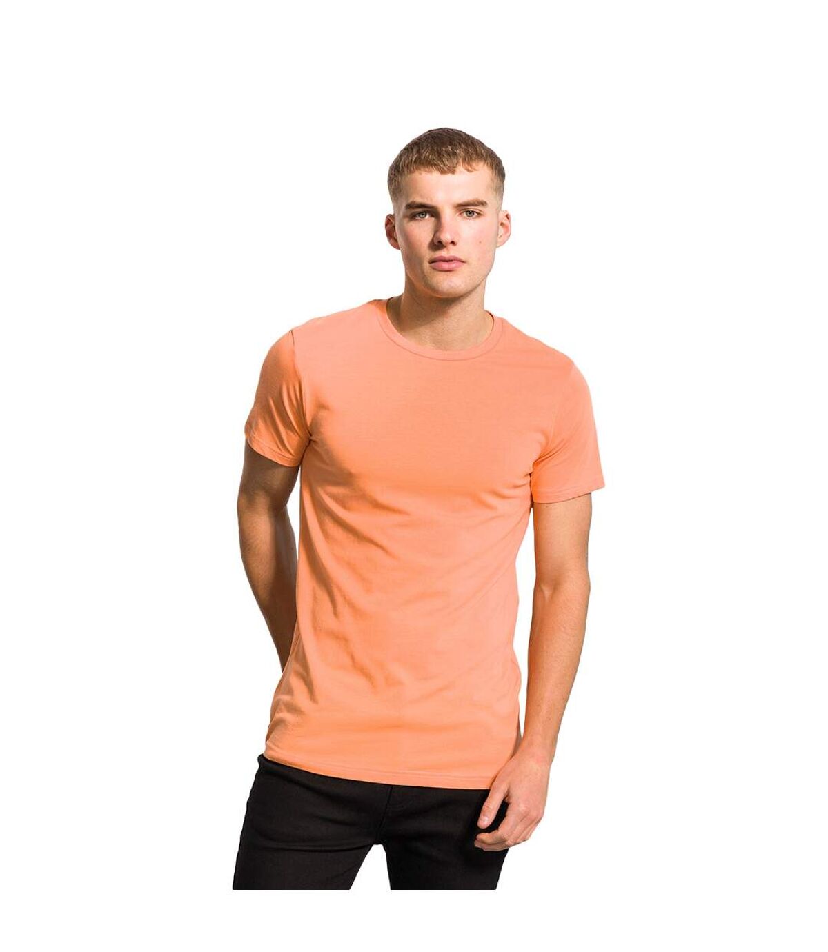 Skinni Fit Men Mens Feel Good Stretch Short Sleeve T-Shirt (Coral)