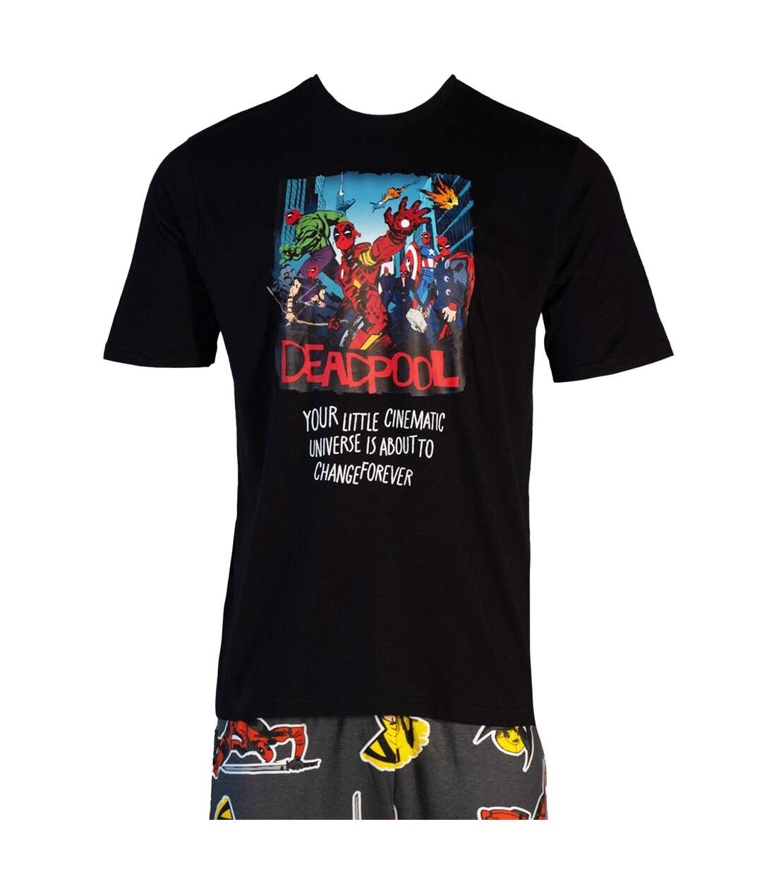 Mens Cinematic Cotton Pyjama Set Black Multicoloured Deadpool-3