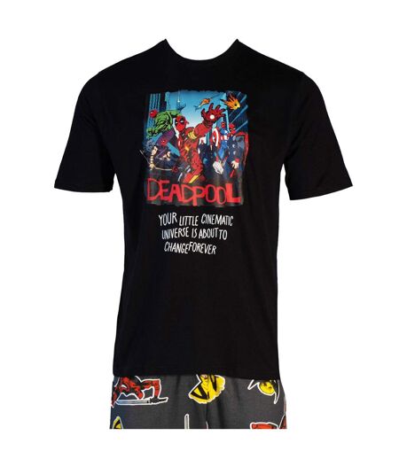 Mens Cinematic Cotton Pyjama Set Black Multicoloured Deadpool