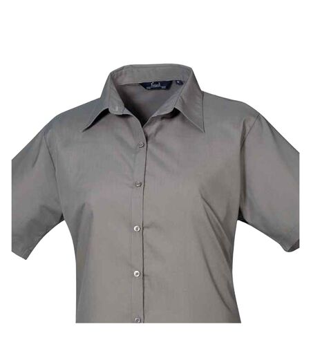 Womens/ladies Poplin Short-sleeved Blouse Dark Grey Premier