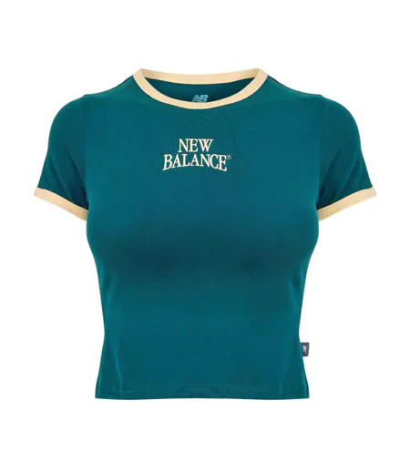 Womens/ladies Heritage Ringer Crop Top Green New Balance