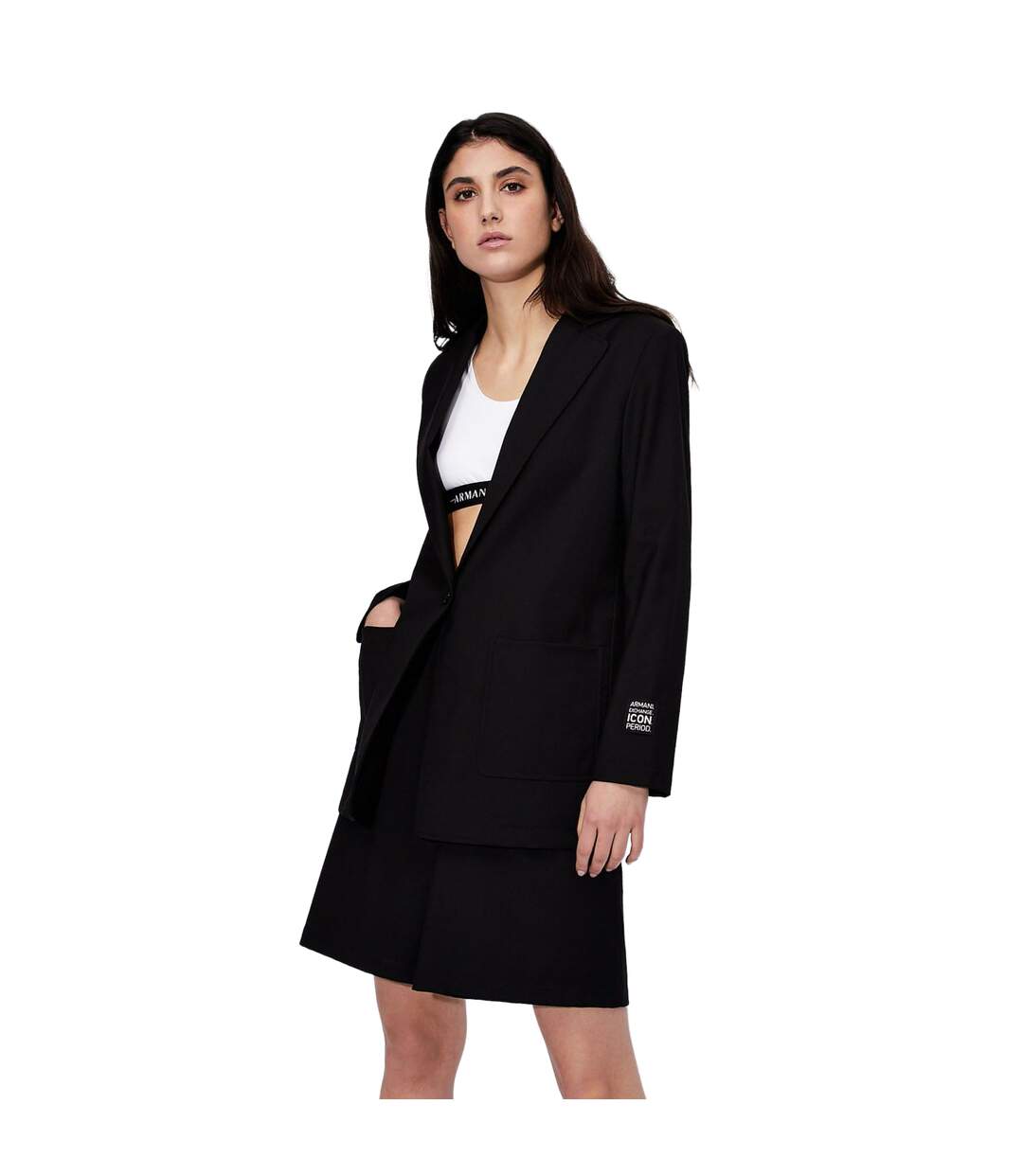 Womens/ladies Plain Blazer Black Armani Exchange-4