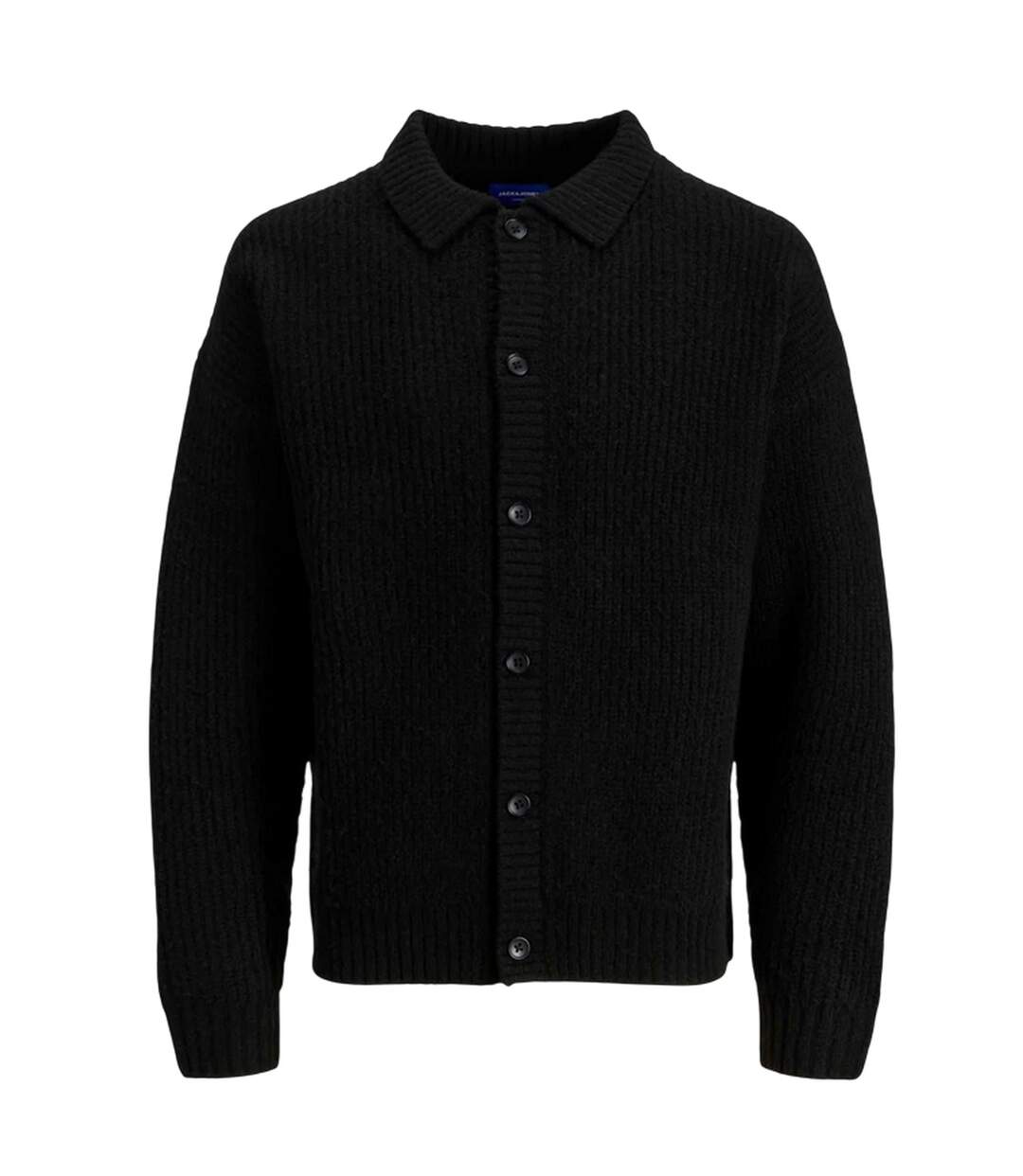 Mens York Flat Knit Long-sleeved Cardigan Black Jack And Jones-2