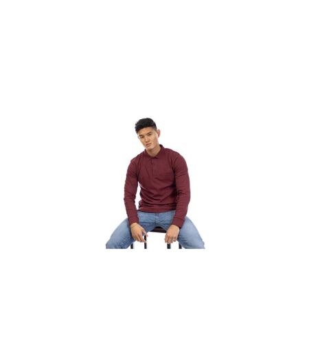 Mens Embroidered Long-sleeved Polo Shirt Burgundy Peter Werth