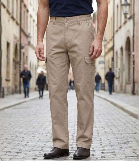 CHALLENGER VALLON1 — Pantalon cargo beige : aisance et robustesse en coton twill