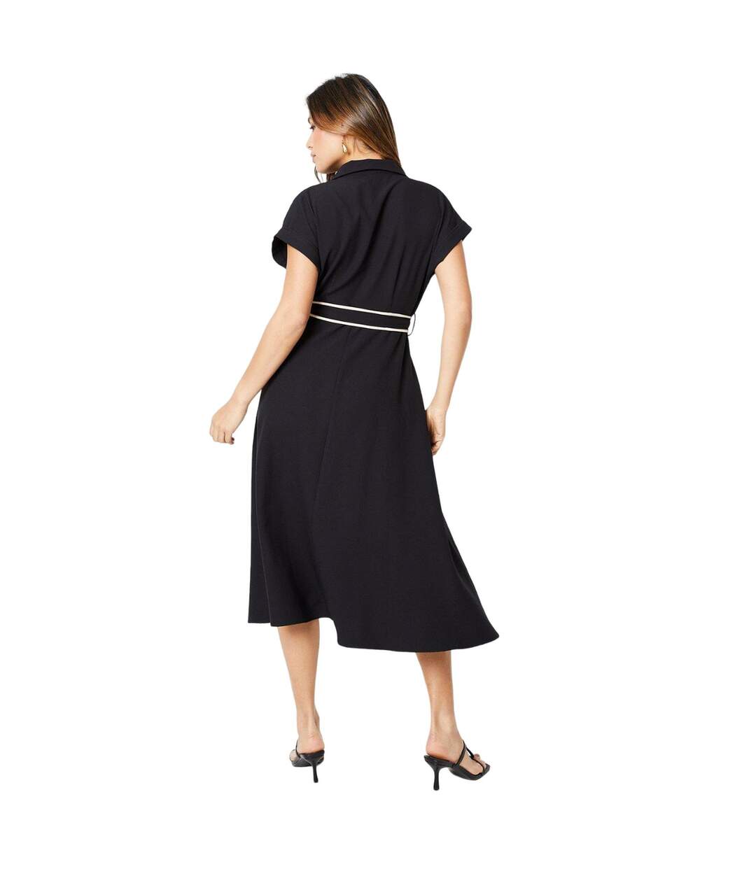 Womens/ladies Contrast Detail Waist Tie Midi Dress Black Principles-2