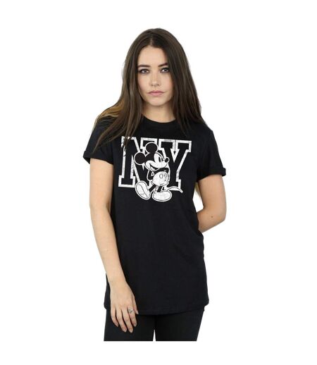 Disney Womens/Ladies Mickey Mouse NY Kicking Cotton Boyfriend T-Shirt (Noir) - UTBI35948