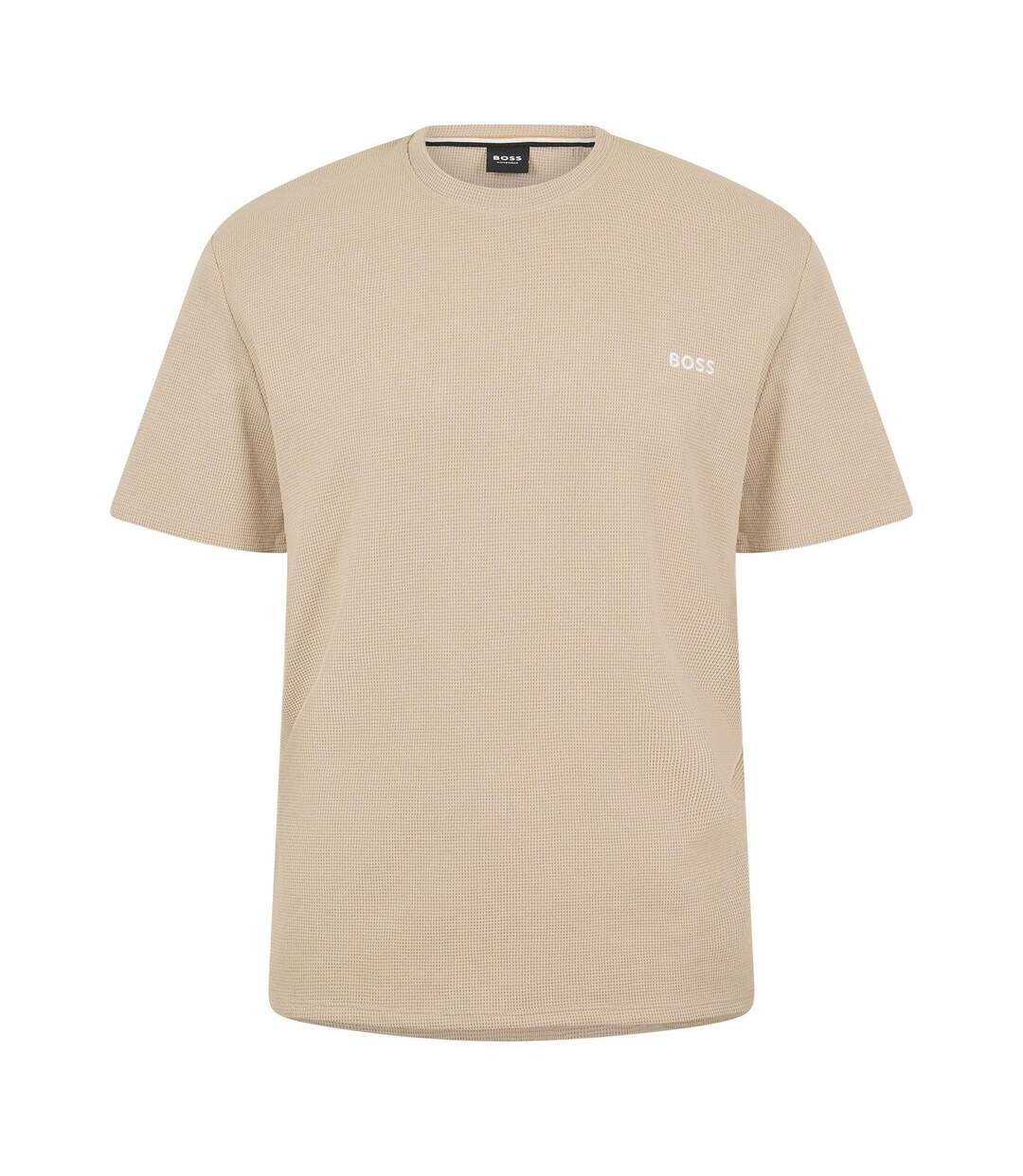 Mens Waffle Knit Pyjama Top Beige Boss-1