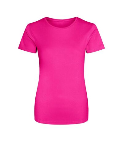 Just Cool Womens/Ladies Sports Plain T-Shirt (Hyper Pink)