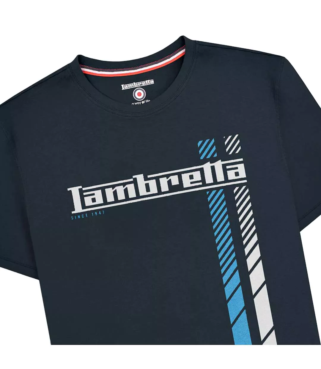 Mens Racing Stripe Big & Tall T-shirt Navy White Blue Lambretta-3