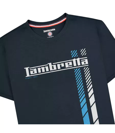 Mens Racing Stripe Big & Tall T-shirt Navy White Blue Lambretta