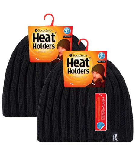 Mens Chunky Soft Winter Ribbed Hat - 2 Pack
