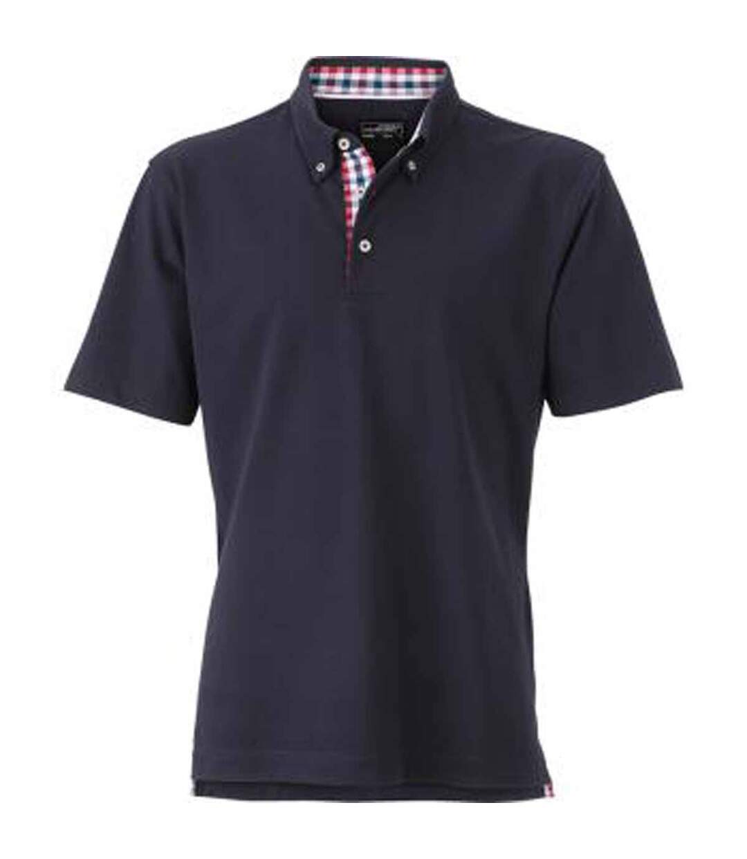 Polo inserts vichy HOMME JN964 - bleu marine col rouge-marine-blanc-1