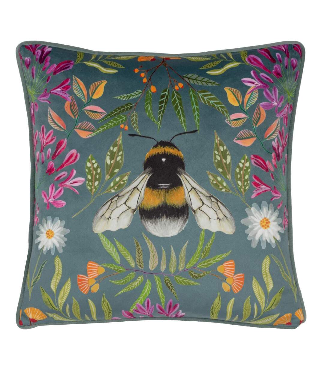 Nature house of bloom zinnia bee piped square cushion cover 43cm x 43cm multicoloured Wylder