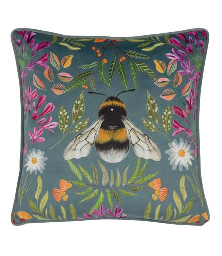 Nature house of bloom zinnia bee piped square cushion cover 43cm x 43cm multicoloured Wylder