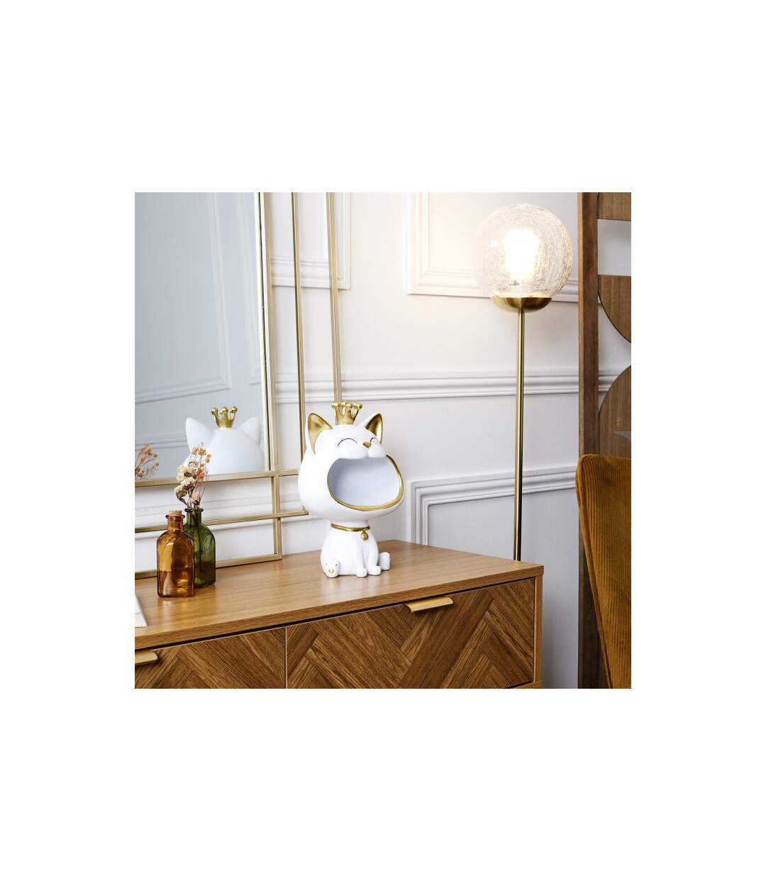 Vide-Poche Statue Chat 25cm Blanc-4