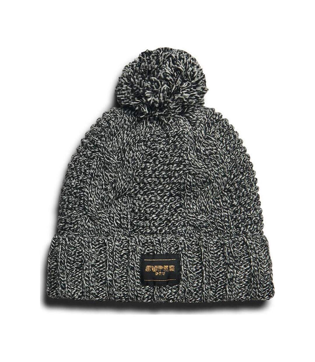 Bonnet noir chiné femme  superdry cable knit beanie-1