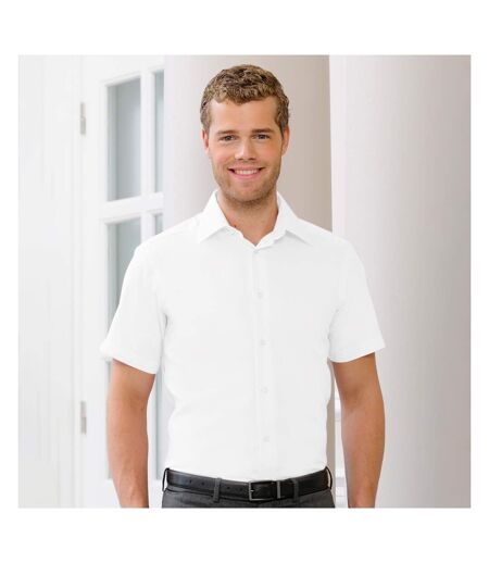 Collection mens short sleeve tailored ultimate non-iron shirt white Russell