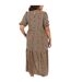 Womens/ladies Tiered Crew Neck Short-sleeved Midi Dress Brown Black Brave Soul-3