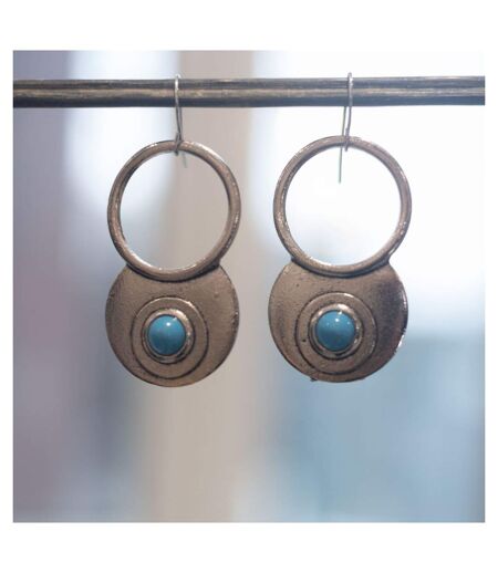 Retro Hollow Circle Ethnic Quirky Turquoise Stone Dangle Drop Statement Earring