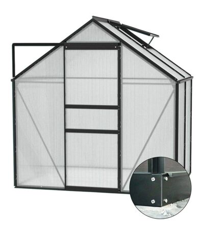 Serre de jardin en polycarbonate 4 mm et aluminium noir avec embase Venus Longueur de 131 cm