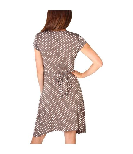Womens/ladies Cap Sleeve Knot Front Dress Mocha Brown Krisp