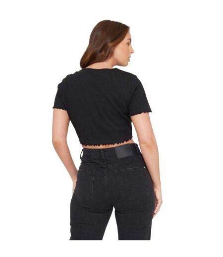 Womens/ladies Plain Ribbed Regular Crop T-shirt Black Be You