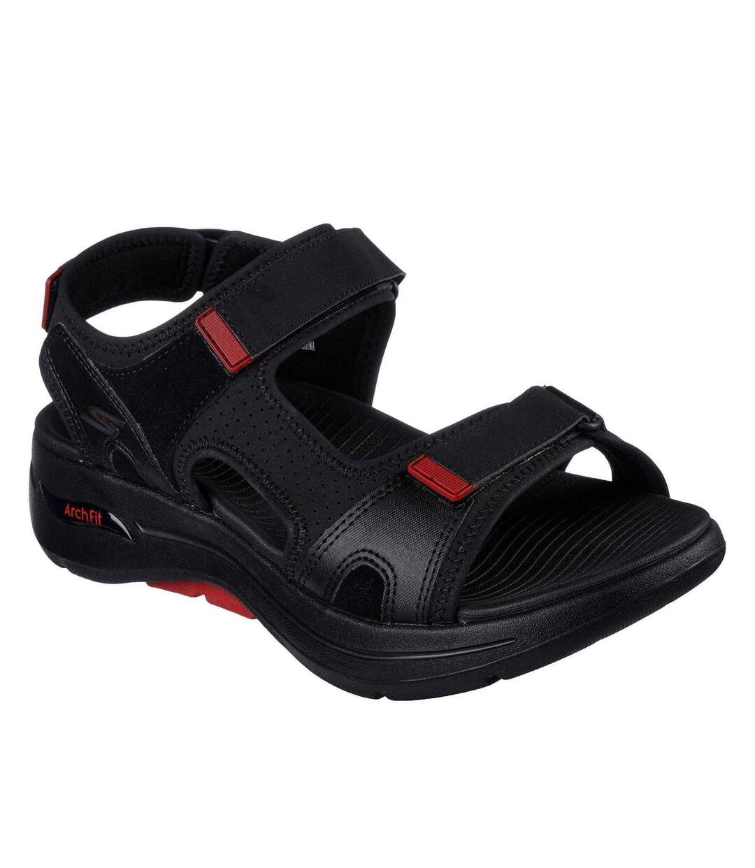 Mens Arch Fit Flat Sandals Black Red Skechers-4