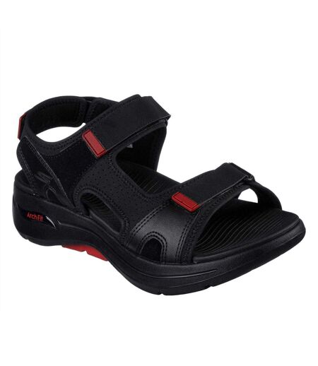 Mens Arch Fit Flat Sandals Black Red Skechers