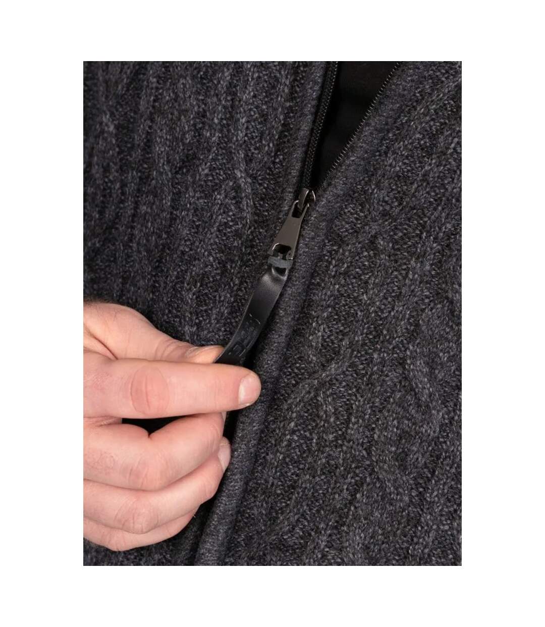 D555 Veste Unie À Col Montant Motif/style Maille Torsadée Eamon Homme Anthracite Chiné Duke-4