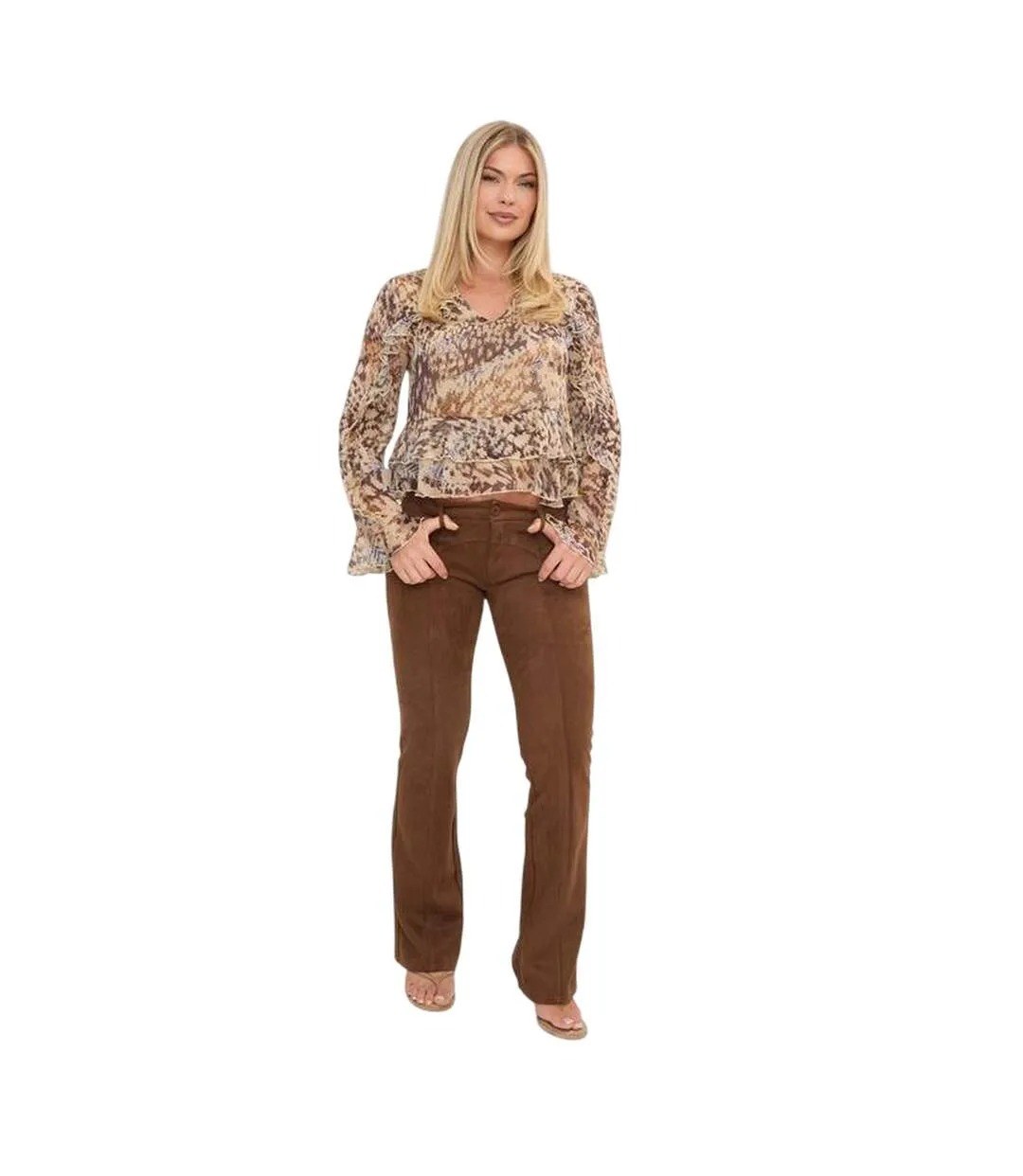 Womens/ladies Animal Print Ruffle Blouse Brown I Saw It First-4