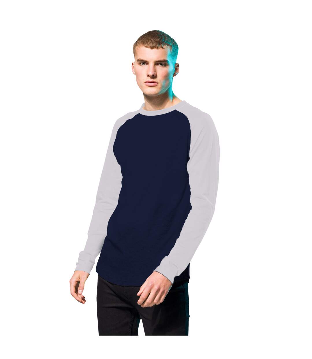 Skinni Fit - T-shirt manches longues - Homme (Bleu marine/gris chiné) - UTRW4742