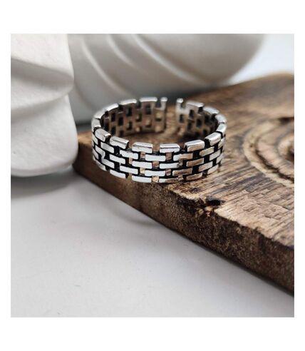 Silver Plated Link Chain Thick Band Adjustable Stacking Ring