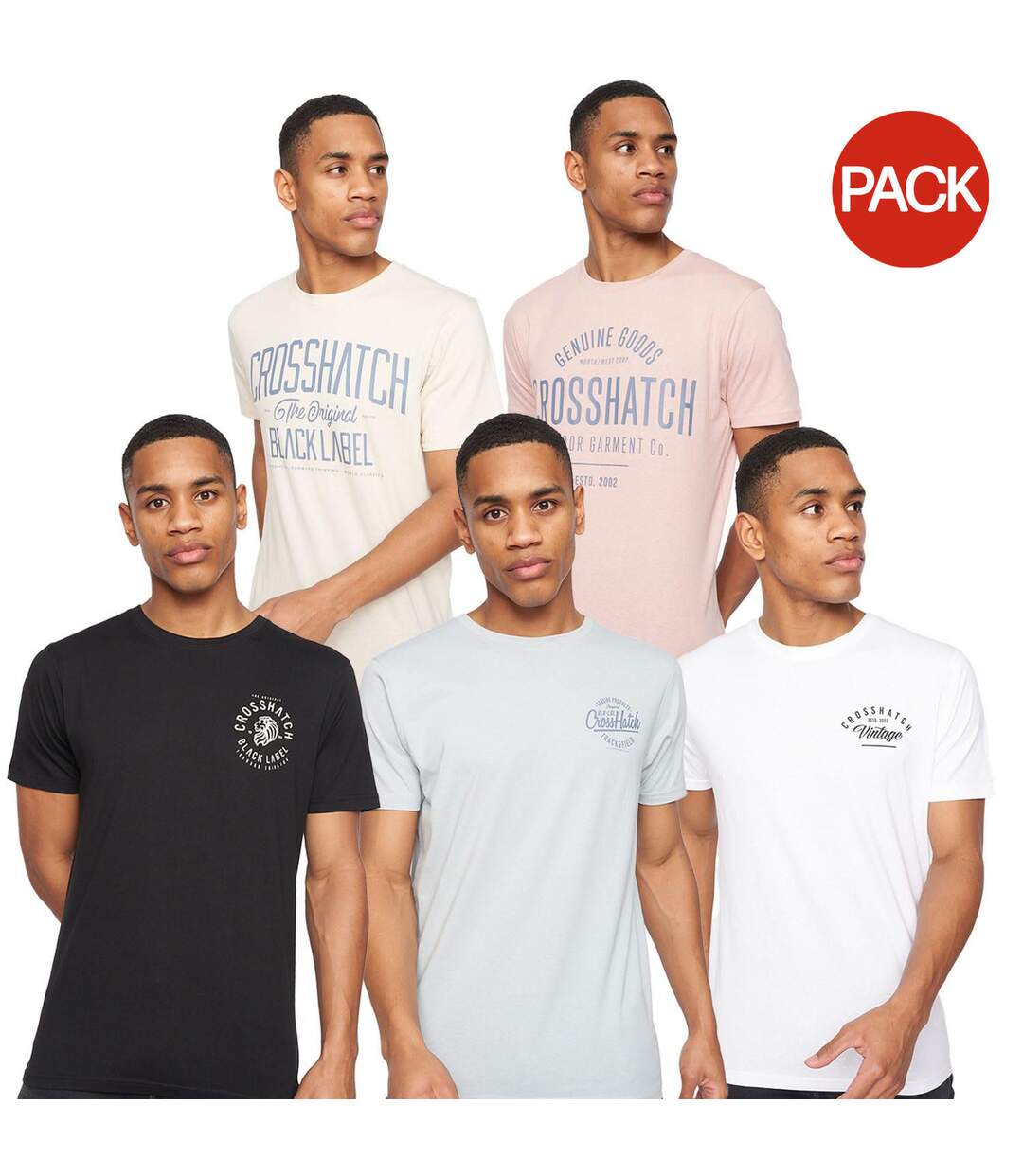 Pack Of 5  Mens Fremal T-shirt  Multicoloured Crosshatch-2