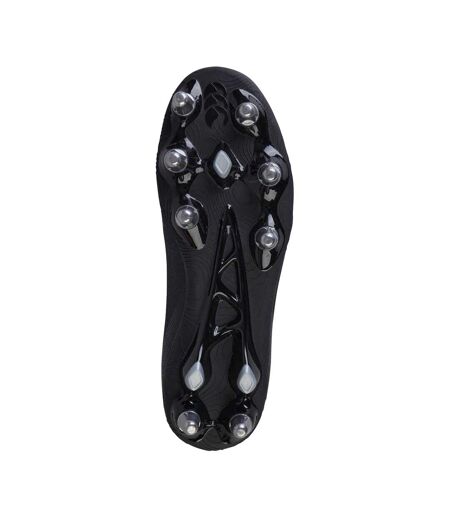 Mens Stampede Groundbreak Team Patterned Leather Soft Ground Rugby Boots Black Silver Canterbury