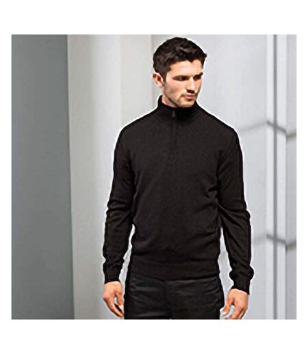 Premier Mens 1/4 Zip Neck Knitted Sweater (Black)