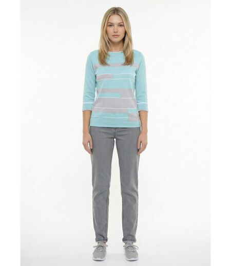 Pull manches 3/4 col bateau jacquard rayé devant